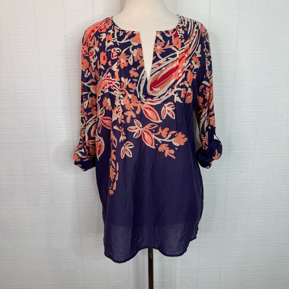 Soft Surroundings Floral Print 100% Cotton Tunic Boho Top Size Medium